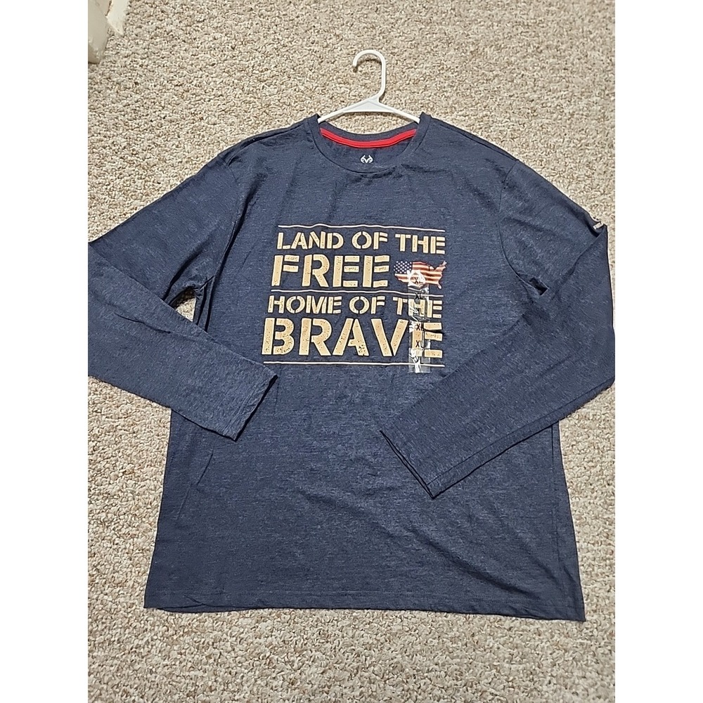 Realtree "Land of the Free Home of‎ the Brave" Men's Long Sleeve T-Shirt Blue XL